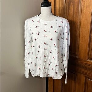 Croft & Barrow White Long Sleeve Top with Bird Print